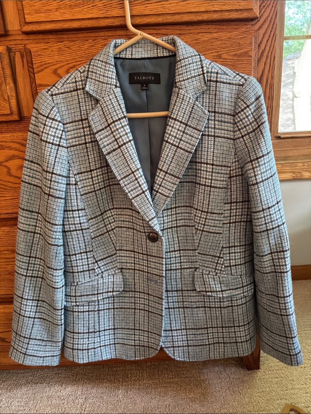 Talbots Blue Plaid Single-Button Blazer